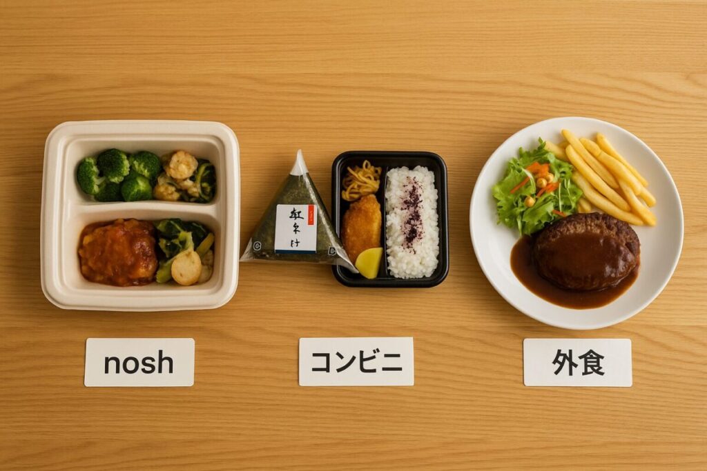 nosh(ナッシュ)とコンビニと外食の比較